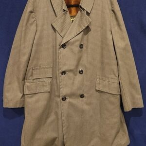 Vintage Wetherfield Men's Double Breasted Trench Coat 42L, Brown Plaid